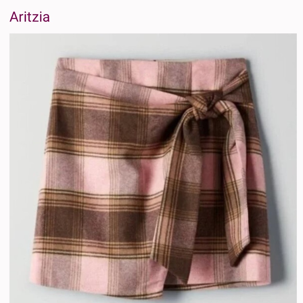 Aritzia Pink and Brown Plaid Mini Skirt